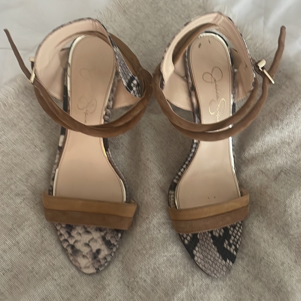 Jessica Simpson Suede And Python Open Toe Strap H… - image 4